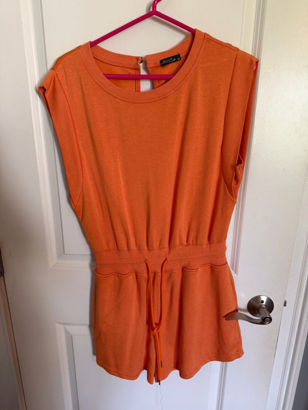 Amazon Orange Sleeveless Drawstring Romper